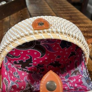 Handmade round straw woven boho purse